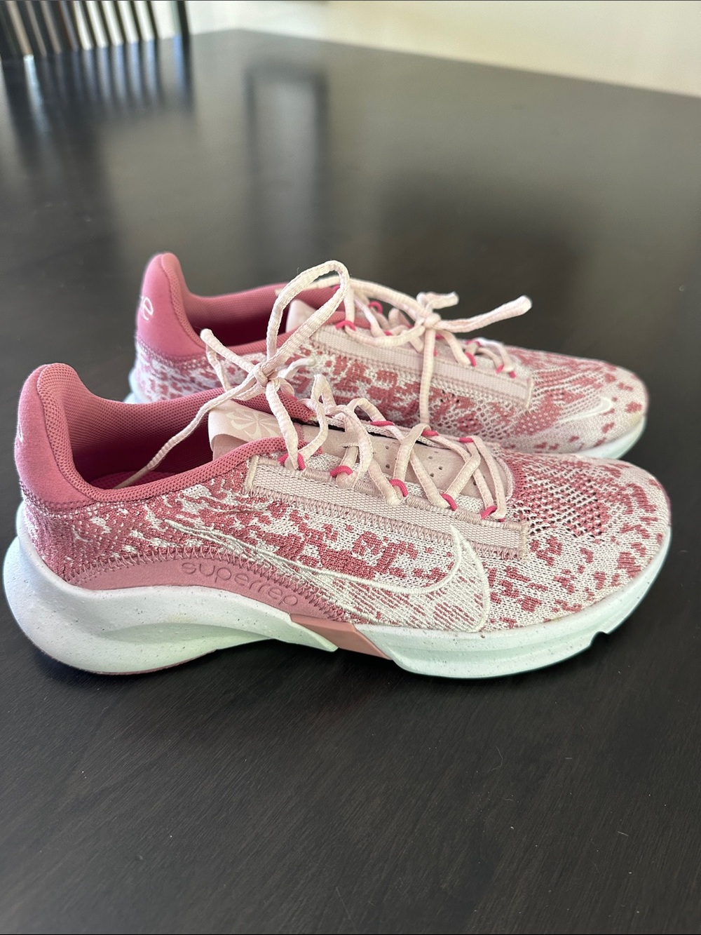 Nike Pink and White Knit Running Sneakers